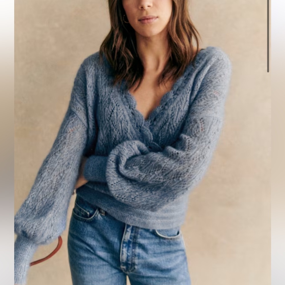Sézane Nathalia Jumper Vintage Blue lace knit sweater